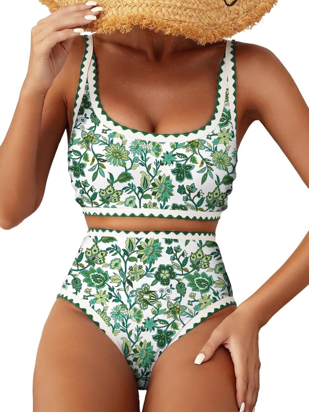 2 Piece Bikini Sets Color Block Trim Slimming High Waisted XS. 2219/bb4-1